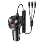 Cargador para auto 3 en 1 Micro/Tipo C/Lightning + 2 USB Negro USAMS CC119
