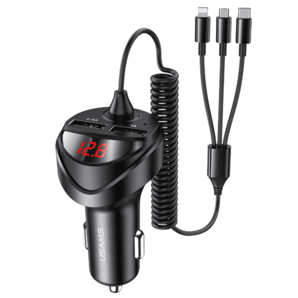 Cargador para auto 3 en 1 Micro/Tipo C/Lightning + 2 USB Negro USAMS CC119