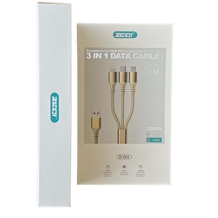 CABLE DE CARGA 3 EN 1: LIGHTNING, TIPO-C, MICRO USB (1.2M) - Imagen 2