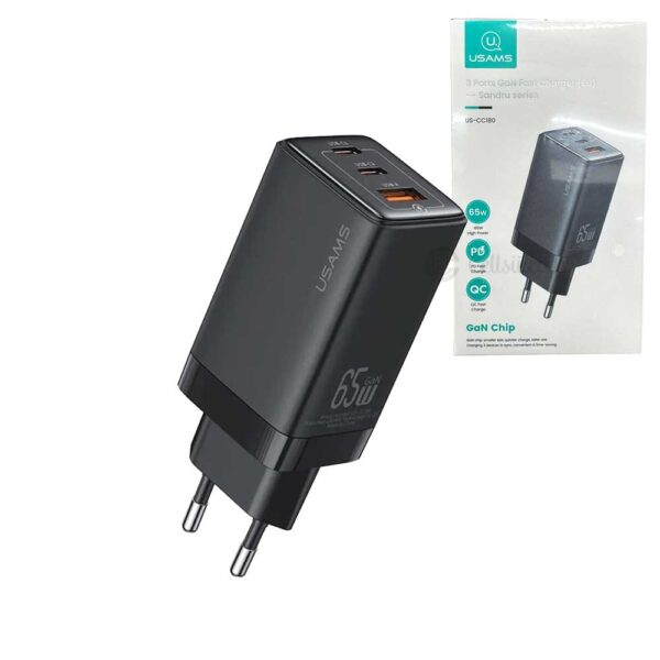 FICHA DE CARGA TRIPLE: 1 PUERTO USB + 2 PUERTOS TIPO-C 65W CARGA RÁPIDA