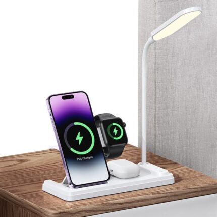 Soporte de carga inalámbrico 4 en 1 de 15 W con lámpara de mesa