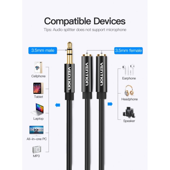 Divisor de Audio Vention 3.5mm a 2 Salidas - 0.3m - Imagen 2