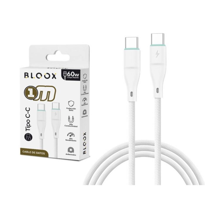 Cable de Datos Tipo-C a Tipo-C Bloox PVC 1mt - Imagen 1