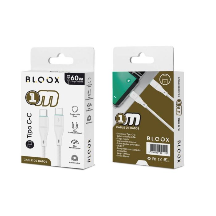 Cable de Datos Tipo-C a Tipo-C Bloox PVC 1mt - Imagen 2