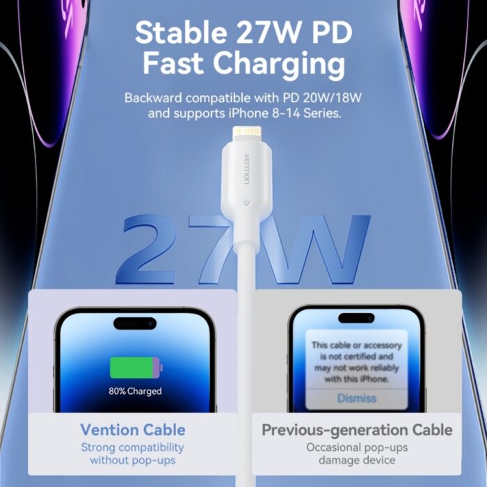 Cable Vention USB-C a Lightning 1m - Carga Rápida - Imagen 3